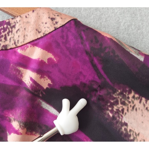 Rampage Satin Faux Wrap Top S Purple Black Boho Y2K Flutter Sleeve Smocked Waist - Picture 12 of 16